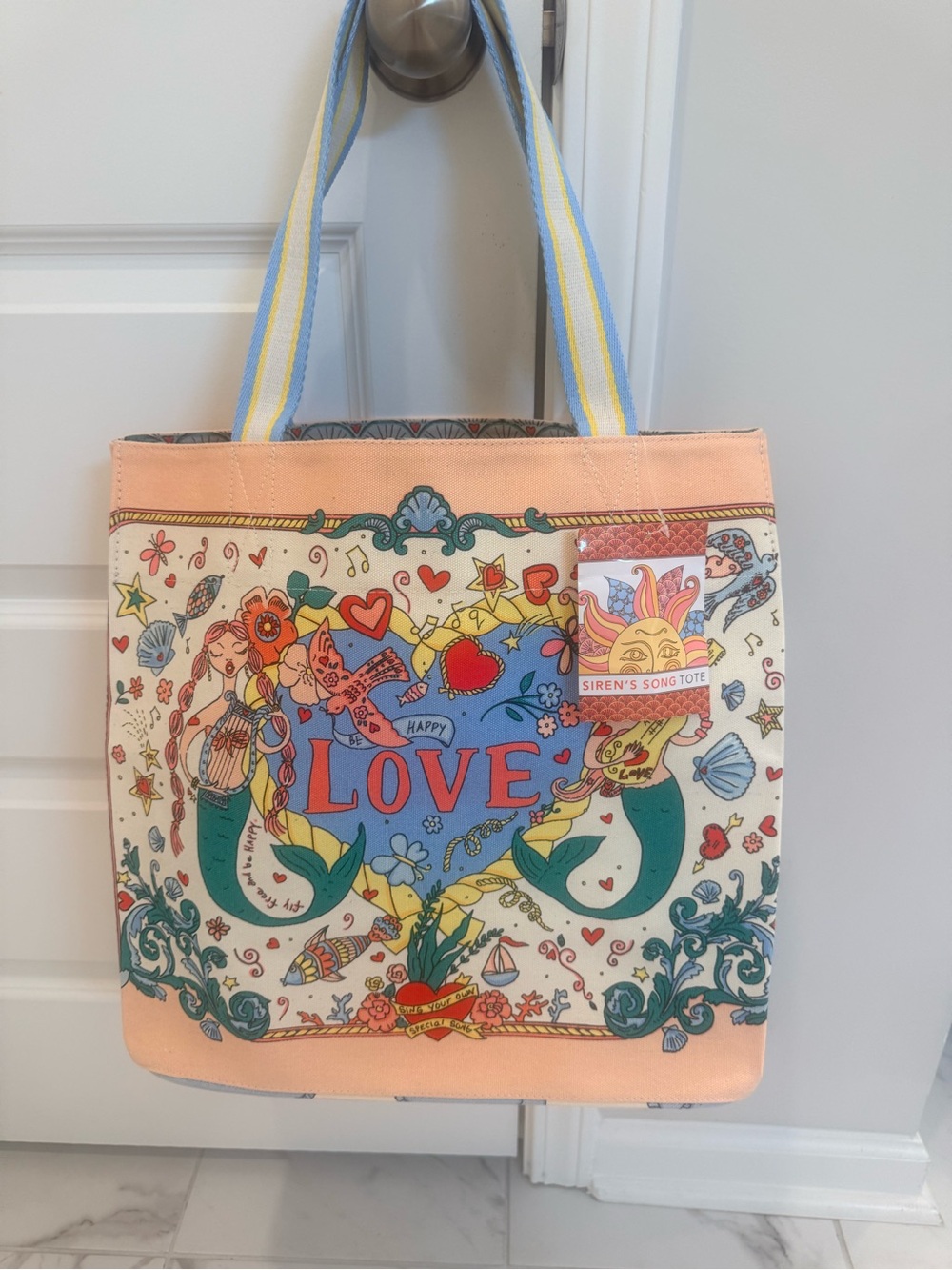 Brighton Peach Tote with Multicolor 'LOVE' Mermaid Print